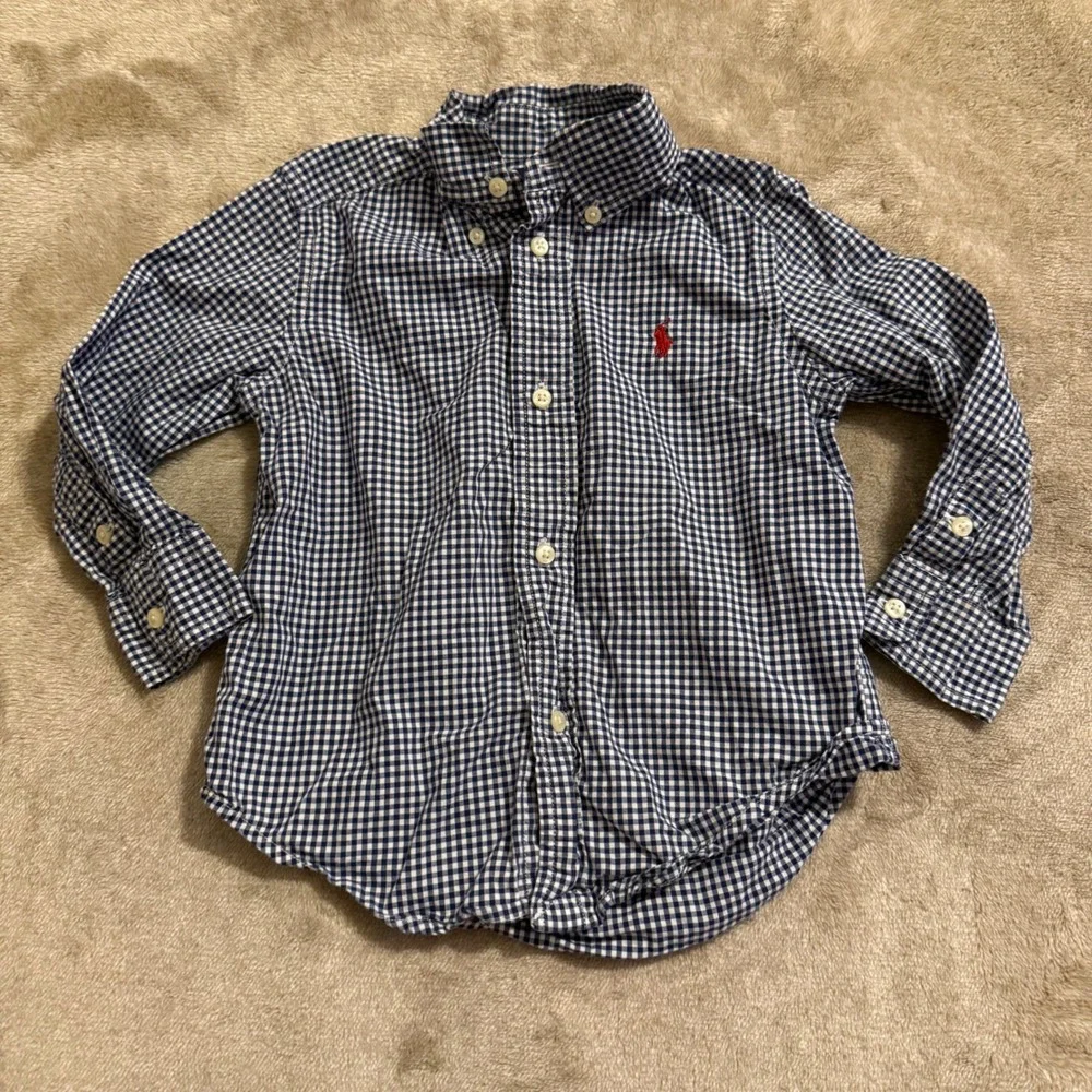 Ralph Lauren Boys Navy Blue Gingham Check Long Sleeve Button Down Shirt 2T